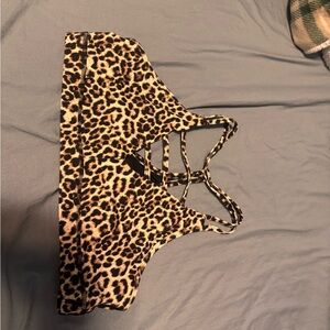 Leopard Print Strappy Bralette - Nude & Black